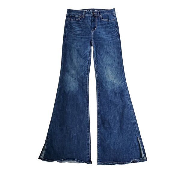 American Eagle Super High Rise Flare Jeans with Slits Size 4 - Picture 1 of 10
